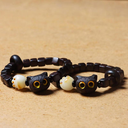 Pulsera de cuentas cuadradas con garra de pata y semillas de bodhi de gato, de madera de ébano y piedras de Buda 