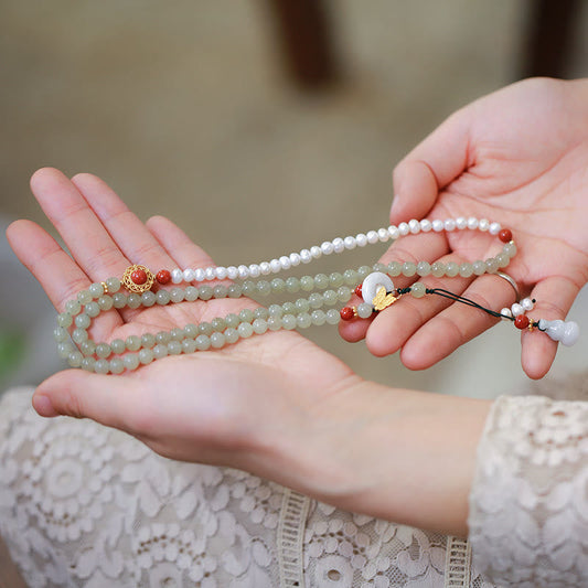 Pulsera de la suerte con piedras de Buda, plata de ley 925 bañada en oro, jade hetiano natural, perla, mariposa y calabaza