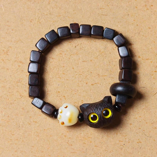 Pulsera de cuentas cuadradas con garra de pata y semillas de bodhi de gato, de madera de ébano y piedras de Buda 