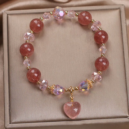 Pulsera de cristal de cuarzo fresa natural con piedras de Buda, con amor, corazón y sanación positiva 
