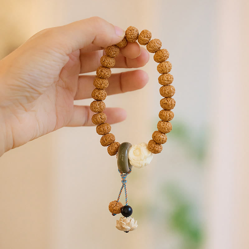 Pulsera tibetana de Rudraksha Bodhi con piedras de Buda y semillas de Bodhi.