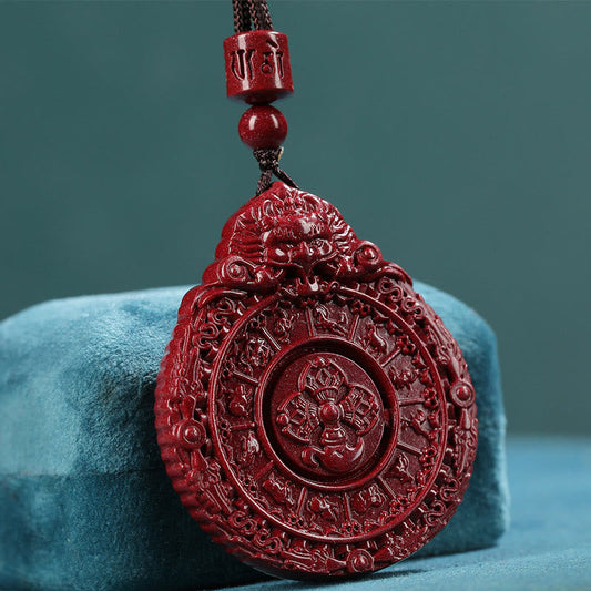 Collar con colgante de Bagua de cinabrio natural con piedras de Buda del zodiaco chino para alejar los malos espíritus. 