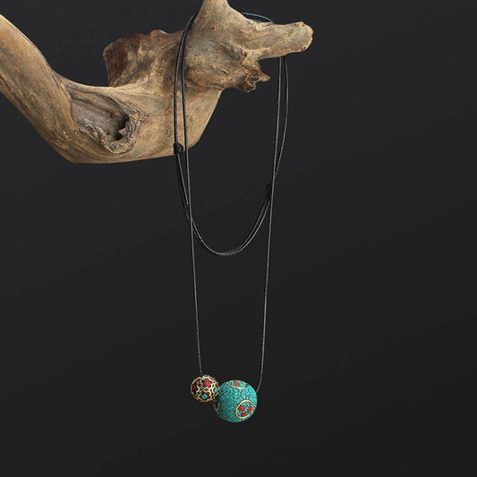 Collar con colgante de piedra de Buda y turquesa tibetana con doble cuenta de protección y fuerza 