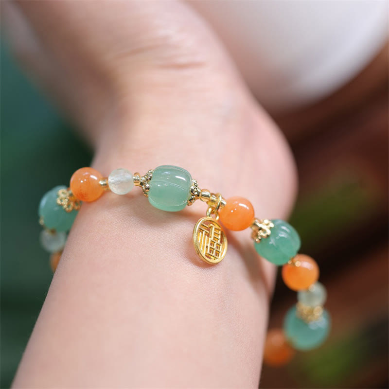 Pulsera de la riqueza con cuentas de calabaza de jade de seda dorada natural y piedras de Buda 