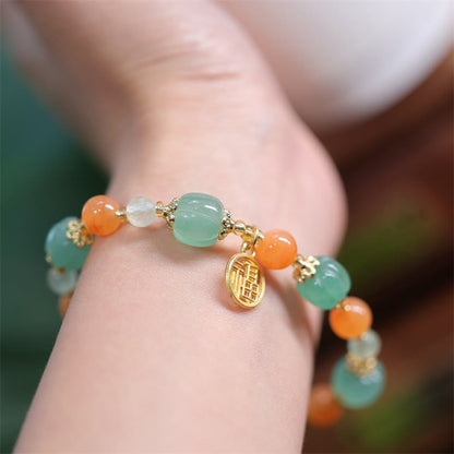 Pulsera de la riqueza con cuentas de calabaza de jade de seda dorada natural y piedras de Buda 