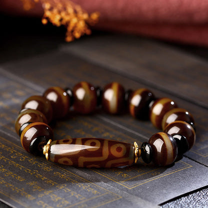 Buddha Stones Tibetisches Natur-Neun-Augen-Dzi-Perlen-Achat-Armband für Reichtum und Segen 