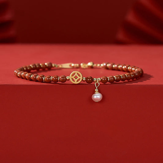 Pulsera de confianza con monedas de cobre y ágata roja bañada en oro de 14 quilates con piedras de Buda 