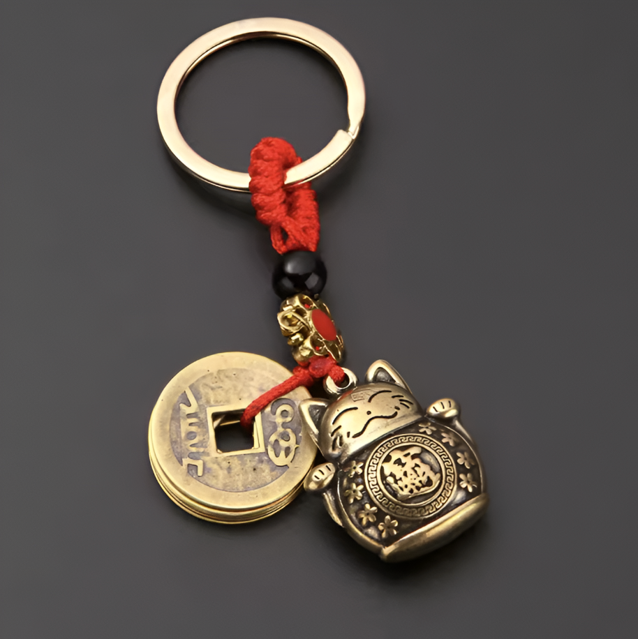 Vintage Lucky Cat Feng Shui Keychain