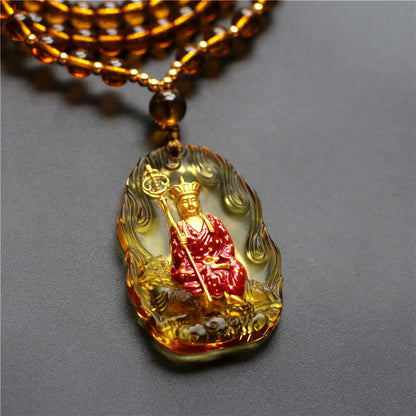 Collar con colgante de amuleto de compasión de cristal de Buda Liuli de piedras de Buda Ksitigarbha