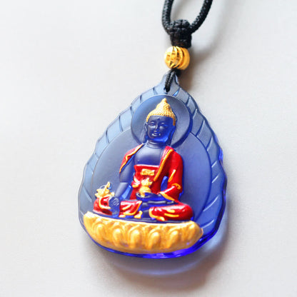 Collar con colgante de cristal de compasión de Liuli, Buda de la Medicina del Tíbet, piedras de Buda