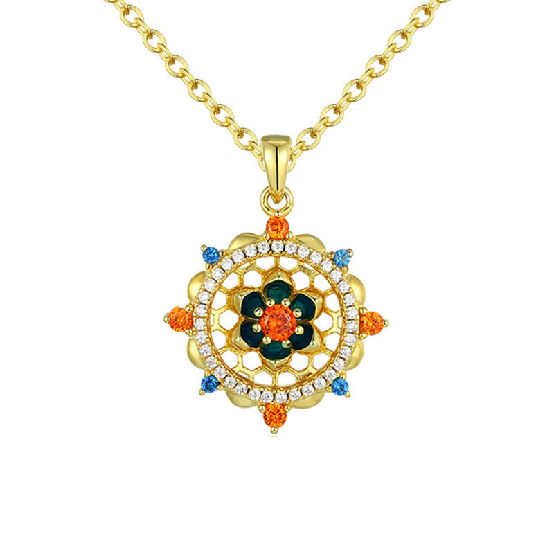 Collar con colgante de flor de loto de plata de ley 925 con piedras de Buda y circonitas de colores para un nuevo comienzo.