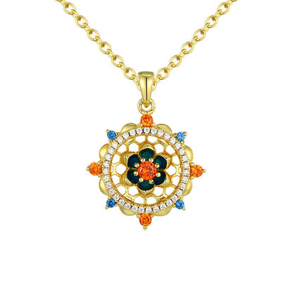 Collar con colgante de flor de loto de plata de ley 925 con piedras de Buda y circonitas de colores para un nuevo comienzo.