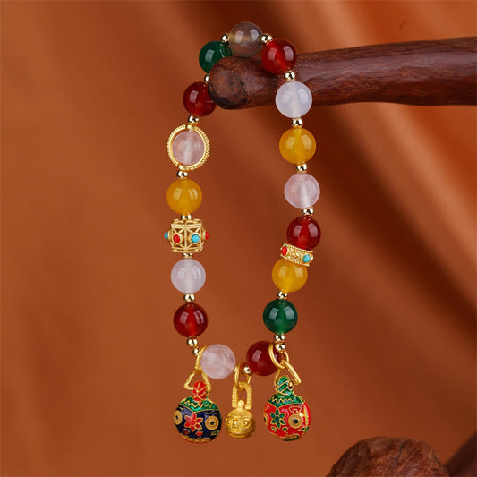 Buddha Stones Gold Swallowing Beast Family Verschiedene Achat Kristall Erfolg Armband 