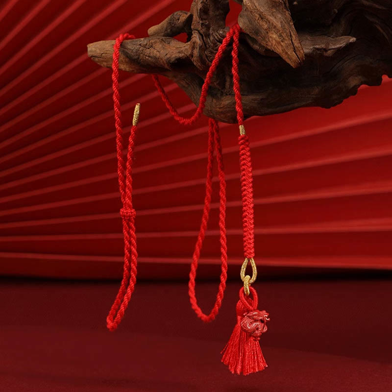 Cadena para el vientre de hilo rojo con bendición de dragón y cinabrio natural de piedras de Buda