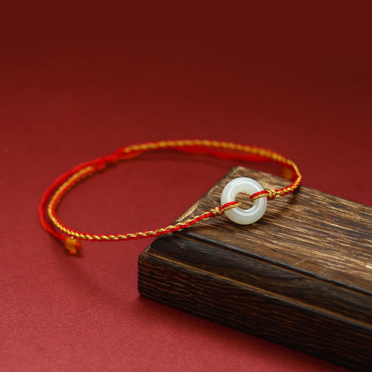Buddha Steine ​​Runde Frieden Schnalle Jade Glück Fülle Geflochtenes Armband Fußkettchen 