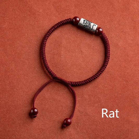 Buddha Stones 925 Sterling Silber 12 Chinesische Sternzeichen Zinnober String Armband