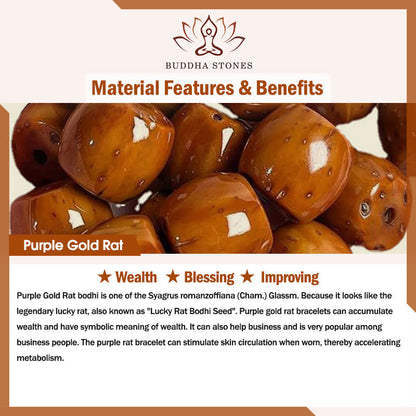 Pulsera de doble vuelta con semillas de Bodhi de rata y oro púrpura tibetano natural con piedras de Buda