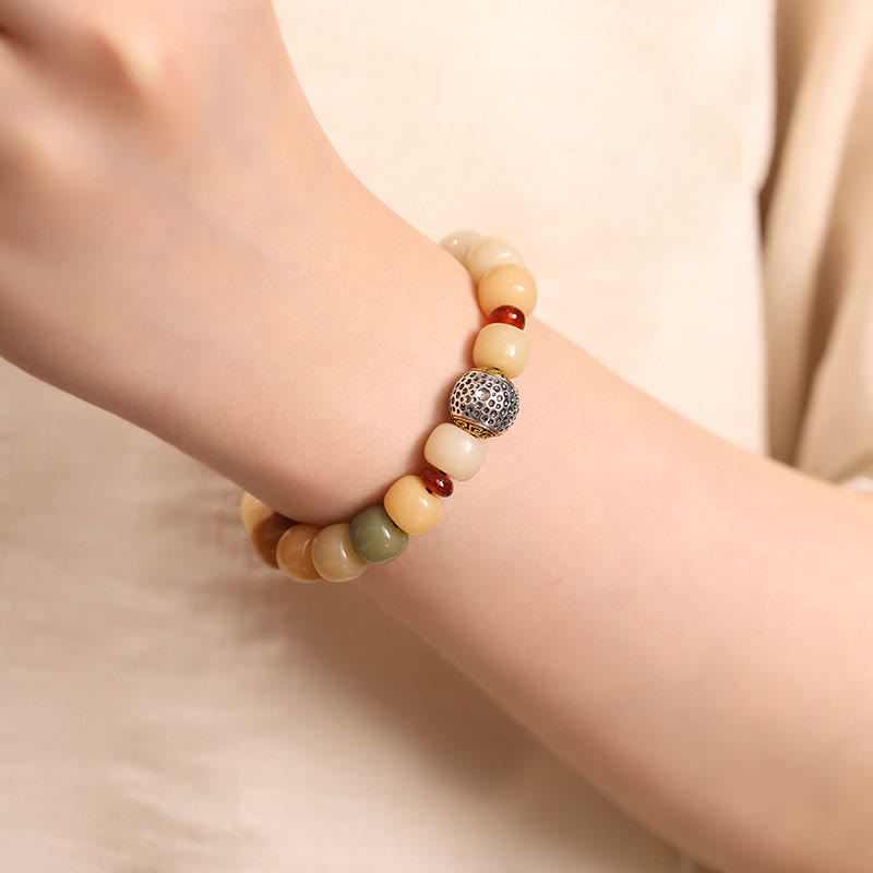 Pulsera de sabiduría Om Mani Padme Hum con semillas de Bodhi naturales de Buda y el Señor del Bosque Cadáver