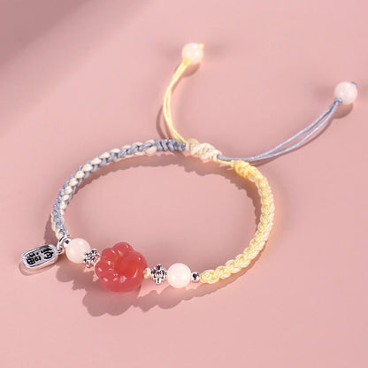 Buddha Stones Yanyuan Agate Cat Claw Paw White Bodhi Seed Fu Character Positive Braided Rope Bracelet