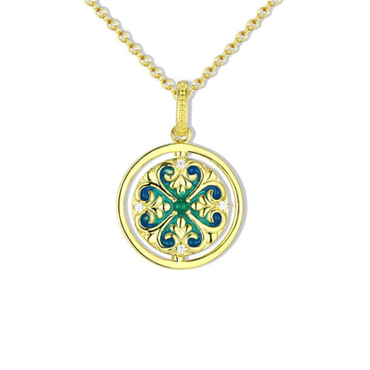 Collar con colgante giratorio de plata de ley 925 con diseño de flor de loto y circonitas florales y piedras de Buda