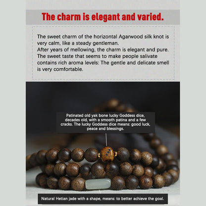 Piedras de Buda 108 cuentas Mala Brunei Agarwood Hetian Jade Yak hueso fuerza equilibrio pulsera 
