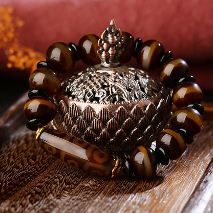 Buddha Stones Tibetisches Natur-Neun-Augen-Dzi-Perlen-Achat-Armband für Reichtum und Segen 