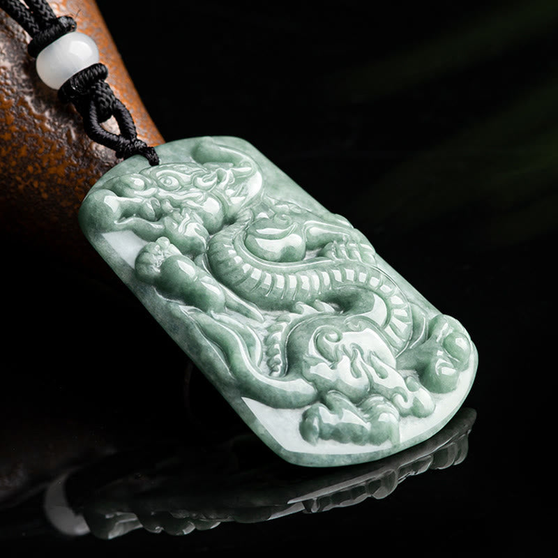 Collar con colgante de amuleto de éxito de jade del zodiaco chino del año del dragón con piedras de Buda 