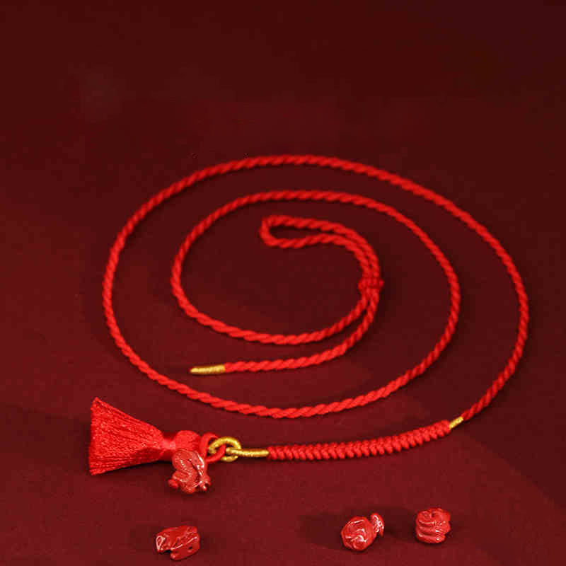 Cadena para el vientre de hilo rojo con bendición de dragón y cinabrio natural de piedras de Buda