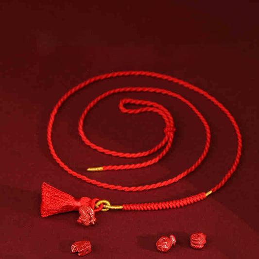 Cadena para el vientre de hilo rojo con bendición de dragón y cinabrio natural de piedras de Buda