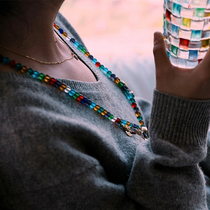 Pulsera tibetana con 108 cuentas de mala de Buda, cuentas de vidrio Liuli multicolores, zodíaco chino, nueve palacios, ocho diagramas