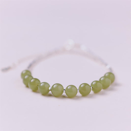 Pulsera de cadena de la suerte con cuentas de jade hetiano de plata de ley 925 y piedras de Buda 