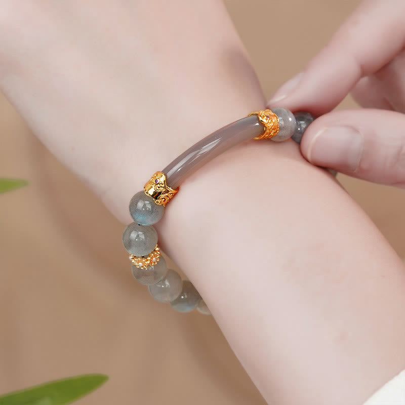 Pulsera de piedra lunar labradorita natural de Buddha Stones con curación cambiante 
