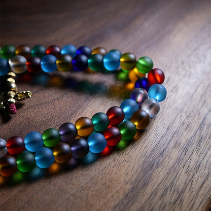 Pulsera tibetana con 108 cuentas de mala de Buda, cuentas de vidrio Liuli multicolores, zodíaco chino, nueve palacios, ocho diagramas