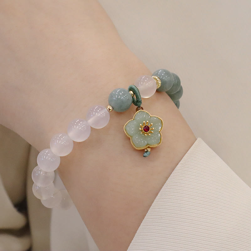 Buddha Stones Weißer Achat Jade Lotusblume Friedensschnalle Schutzarmband 