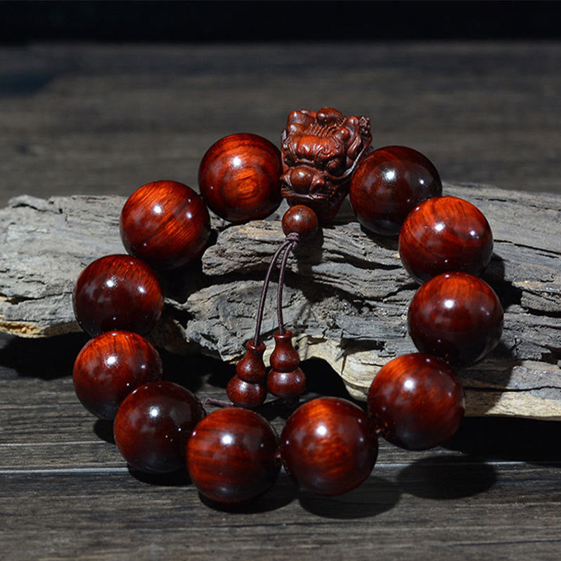 Pulsera de protección con piedras de Buda, palisandro, sándalo verde, hoja pequeña, sándalo rojo, agar y dragón tallado 