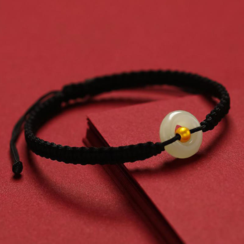Pulsera trenzada de jade hetian con cuentas de oro 999 y piedras de Buda, con hebilla de paz y abundancia. 
