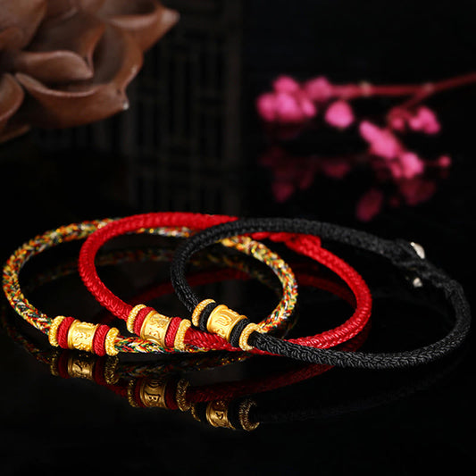 Buddha Stones Tibet 999 Gold Om Mani Padme Hum Graviertes Schutz-Glücksperlenarmband 