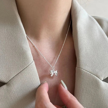 Charming Ribbon Bow Pendant Necklace