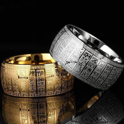 Chinese Buddhism Heart Sutra Scripture Stainless Steel Ring