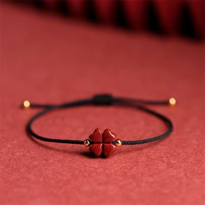 Lucky Cinnabar Clover Rope Bracelet