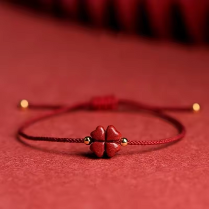Lucky Cinnabar Clover Rope Bracelet