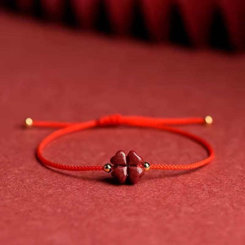 Lucky Cinnabar Clover Rope Bracelet