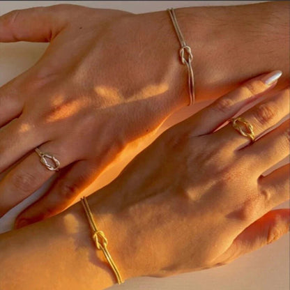 Couples Matching Infinity Knot Bracelet & Ring Set
