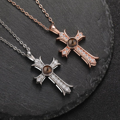 Custom Eternal Cross Hidden Photo Necklace