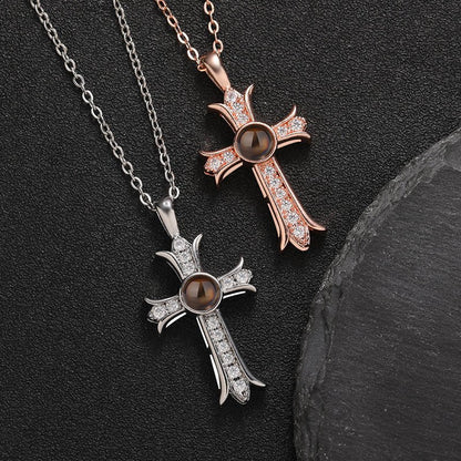 Custom Eternal Cross Hidden Photo Necklace