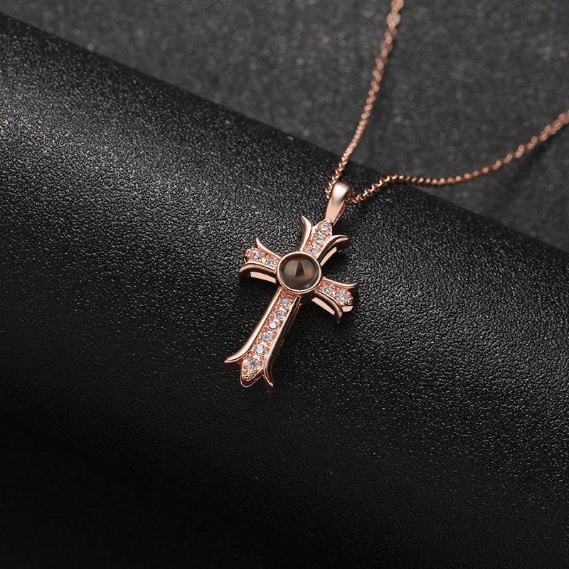 Custom Eternal Cross Hidden Photo Necklace
