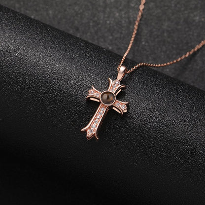 Custom Eternal Cross Hidden Photo Necklace