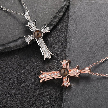 Custom Eternal Cross Hidden Photo Necklace