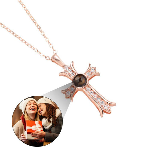Custom Eternal Cross Hidden Photo Necklace