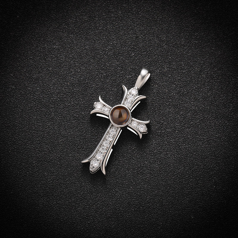 Custom Eternal Cross Hidden Photo Necklace